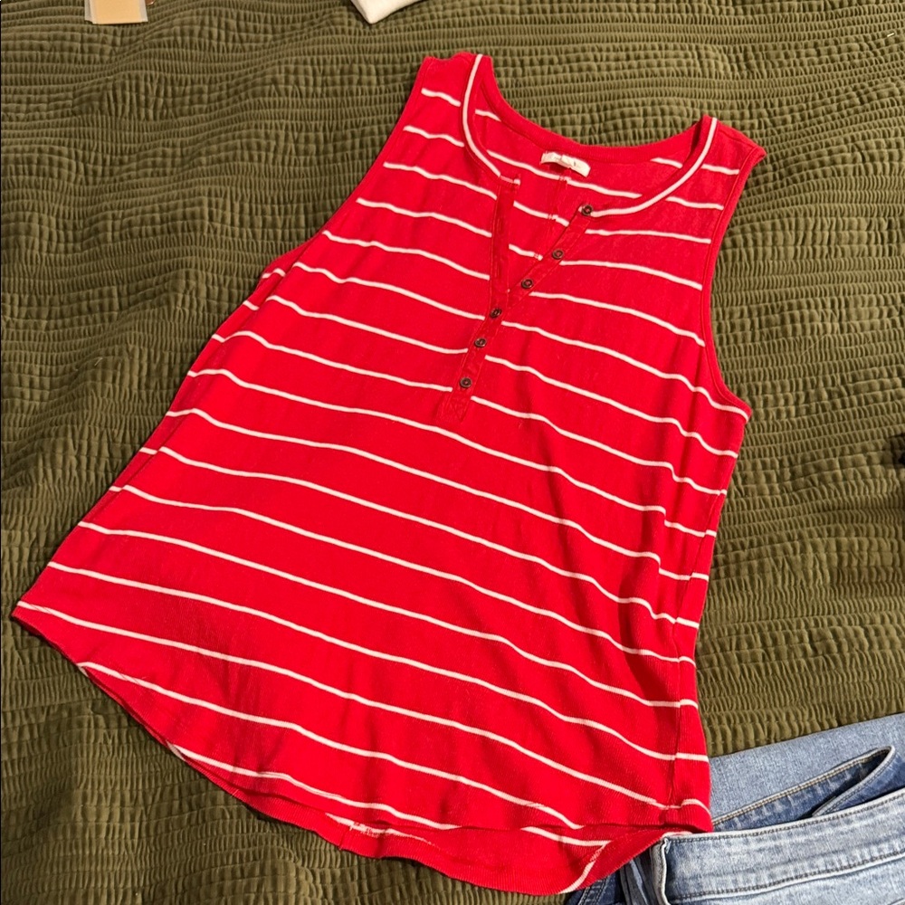 Maurices Red and White Striped Tank Top